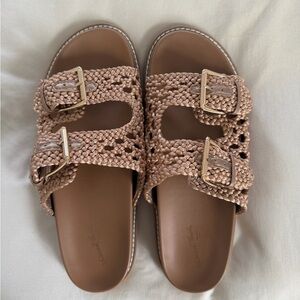 Target Kylie Braided Double-Buckle Slide Sandals in Tan